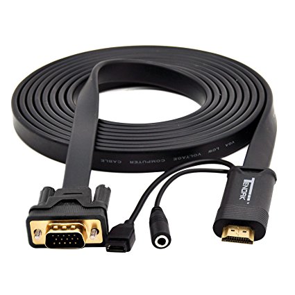 Tendak Full HD HDMI to VGA Video Converter Cable Plug and Play Adapter with 3.5mm Audio Output and External Micro USB Power Supply for Laptop PC Projector HDTV DVD STB Player Camera Supporting up to 1920 x 1080 (6ft / 1.8 Meters)