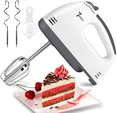 2022 Hand Mixer Electric, 7 Speeds Selection Portable Handheld Kitchen Whisk, Lightweight Powerful Handheld Electric Mixer Stainless Steel Egg Whisk with 2 Beaters & 2 Dough Hooks for Cake, Baking, Cooking
