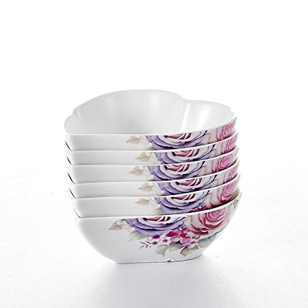 Malacasa, Series Favor, 6-Piece 5" Heart Shape Flower Cereal Bowls Ivory White Porcelain China Ceramic Cream White Soup Bowls(Set of 6)