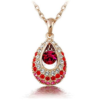 TR.OD Angel Tears Crystal Rhinestone Water Droplets Teardrop Pendant Long Chain Wedding Necklace Jewelry Red