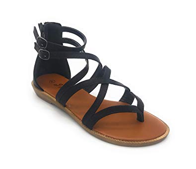 EASY21 Fashion Women Roman Style Gladiator Sandals Ankle Strap Summer Flat Shoes