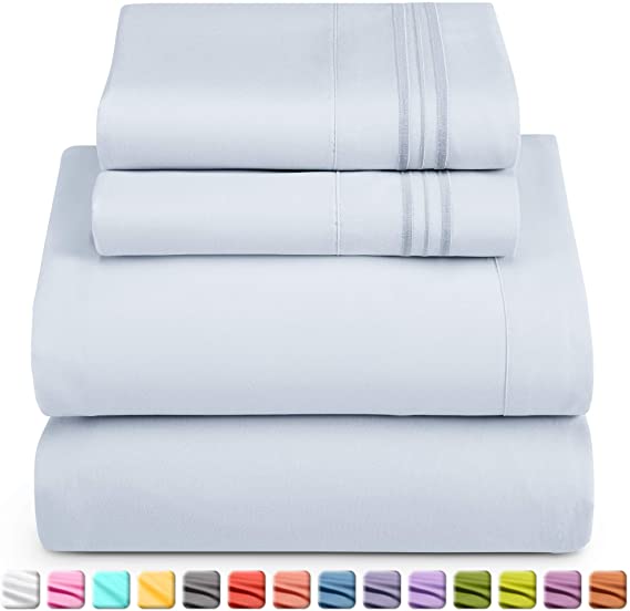 Nestl Deep Pocket King Sheets: 4 Piece King Size Bed Sheets with Fitted Sheet, Flat Sheet, Pillow Cases - Extra Soft Microfiber Bedsheet Set with Deep Pockets for King Sized Mattress - Ice Blue