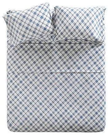 Comfort Spaces Cotton Flannel Breathable Warm Deep Pocket Sheets With Pillow Case Bedding, King, Plaid Blue