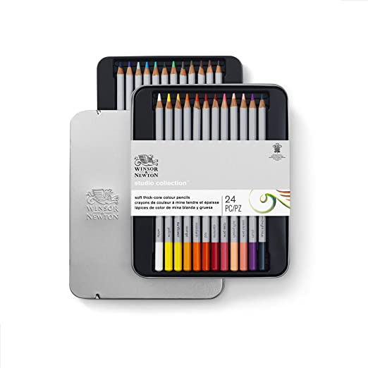 Winsor & Newton Precision Pencils Graphic Sketching Pencils Assorted in Metal Box 24 lebendige Farben Künstlerfarbstifte im Set