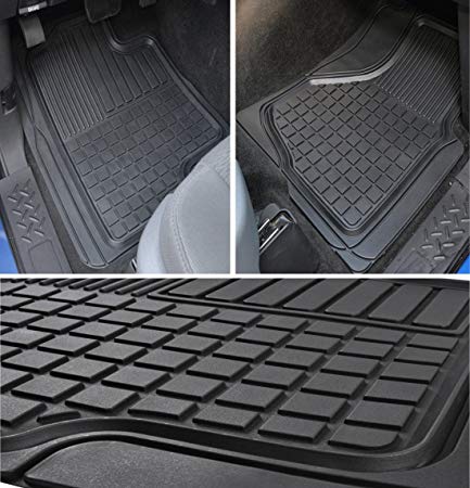 Motor Trend MT-153-BK Black FlexTough Custom Liners Heavy Duty Rubber Floor Mats for Ram Pickup Truck 2009-2014 (2 Piece)