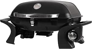 George Foreman Portable Gas BBQ with Integrated Thermostat, Black, Lightweight & Compact, Steel Body & Automatic Ignition, Gas Barbecue, GFSBBQ1