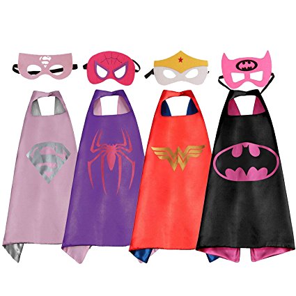 4-Pack Cape & Mask Costume Set, Soft Satin Superhero Dress Up Costume for Girls