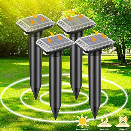 Mole Repellent Solar Powered, Ultrasonic Mole Repellent Solar Powered, Deterrent Vibration Stakes, Snake, Waterproof Ultrasonic Solar Powered for Gopher, Vole Repellent for Lawn Garden Yard (4 Packs)