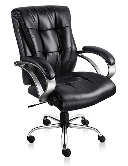 Statesville Executive Office Chair Ergonomic Office Chair PU Leather Mid Back Home Office Chair with Thick Padded Arms(Black)