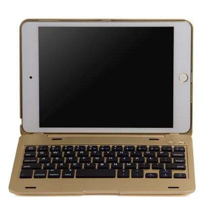 iPad Mini 4 Keyboard Case, Eoso Ultra Thin Folio Smart Stand Case Shell Cover with Wireless Bluetooth Keyboard For Apple iPad Mini 4 (Gold)