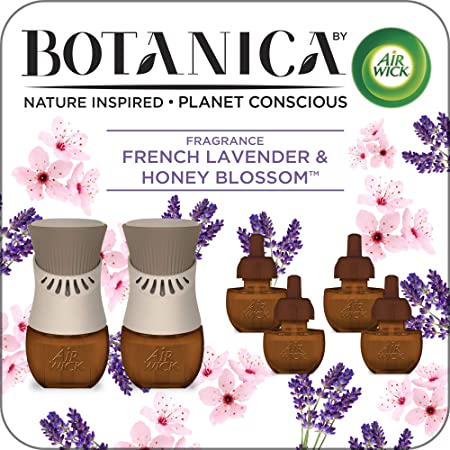 Botanica by Air Wick Plug in Scented Oil Starter Kit, 2 Warmers   6 Refills, French Lavender and Honey Blossom, Air Freshener, Eco Friendly, Essential Oils