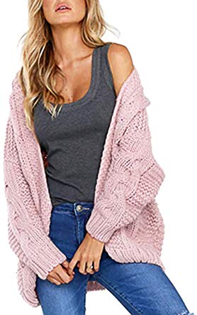 Angashion Women Open Front Long Sleeve Chunky Cable Knit Cardigan Sweater Outwear Coat