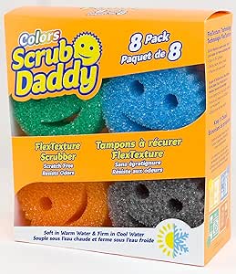 Scrub Daddy 8 Sponge Set, Colors, Scratch-Free Sponges for Dishes & Home, Odor Resistant Scrubbers, Soft in Warm Water Firm in Cool, Deep Cleaning, Dishwasher Safe, Multi-use Functional Ergonomic, 8ct