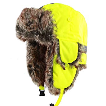 THE HAT DEPOT Faux Fur Safety Reflective Aviator Kids Adult Trapper Hat Snow Ski Trooper Winter Cap