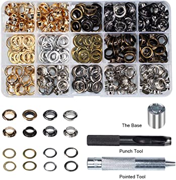 INNETOC 200 Sets - Grommet Eyelets 8mm 5/16" Inside Diameter 600# with Setting Tool Canvas Clothes Leather Self Backing (5/16", Mixed)