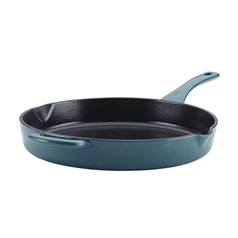 Ayesha Curry Cast Iron Enamel Skillet with Pour Spouts, 12-Inch, Twilight Teal
