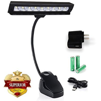 9 LED Clip On Music Stand Lights - 3AA Batteries Included- Adjustable Bright Cordless Portable Led Lamp for Mixing Orchestra Work Craft Table and Desk (Powered by AA Batteries or AC Adapter or USB Cable)