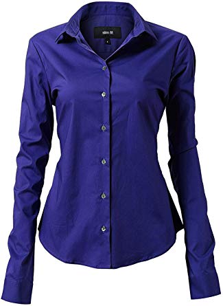 Harrms Womens Dress Shirts, Basic Long Sleeve Slim Fit Casual Button Up Shirt Stretch Formal Shirts