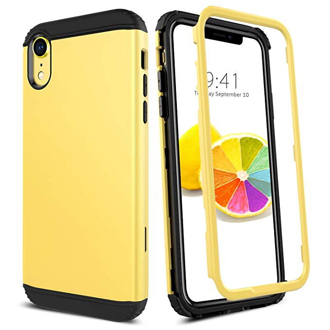 BENTOBEN Case for iPhone XR, iPhone XR Phone Case, Shockproof Three Layer Heavy Duty Full Body Rugged Protective Flexible Soft TPU Bumper Hard PC Sturdy Anti-Scratch Cover for Apple iPhone XR, Yellow