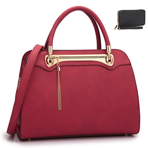 Dasein Fashion Women's Tassel Satchel Handbag Top Handle Bag With Matching Wallet