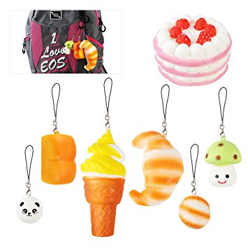 NUOLUX 7pcs Squishies Slow Rising Squishies Charm Toy Mixed Squishies Key Chain Strap (Random Color)