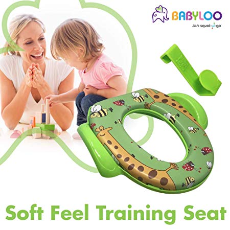 Babyloo Soft Cushion Toilet Seat for Children and Toddlers - Comfortable Potty Training seat (Green, with Handle and Hook)