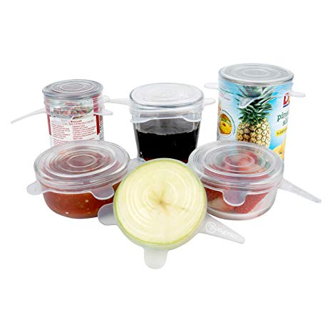 Silicone Stretch Lids (6 Pack, All Small Lids), Reusable, Durable, Expandable. Great for Keeping Food and Drinks Fresh, Dishwasher and Freezer Safe (2.8 In. in Diameter - Seals up to 4 Inch Container)
