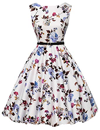 GRACE KARIN Boatneck Sleeveless Vintage Tea Dress Belt