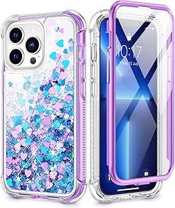 Caka for iPhone 13 Pro Max Case Glitter Women Girls with Built-in Screen Protector Bling Sparkle Liquid Quicksand Full Body Protective Case for iPhone 13 Pro Max 6.7 (Blue Purple)