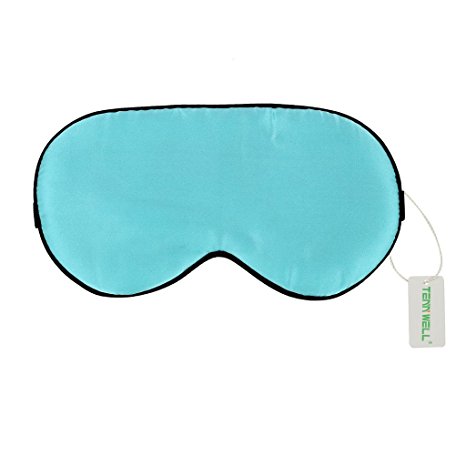 Tenn Well 100% Natural Silk Sleep Mask, Adjustable Super Soft Eye Mask for Traveling and Daytime Naps (Blue)