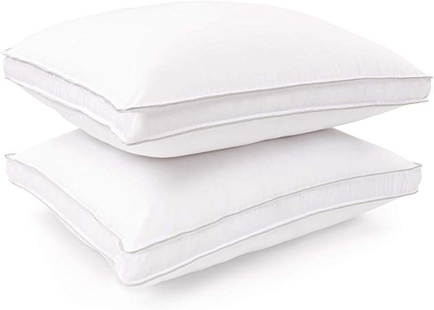 Superior Hypoallergenic Microfiber Gusset Pillow, Queen, White-Grey, Set of 2