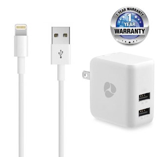 CE-Link 3.1A 15W Dual Port Wall Charger with 10ft 8 Pin Lightning to USB Charging Cable Cord for iPhone and iPad IOS 9