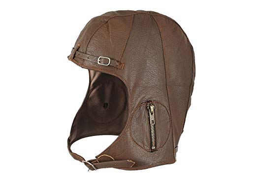 Brown Leather Aviator Pilot Helmet Cap XL/2XL