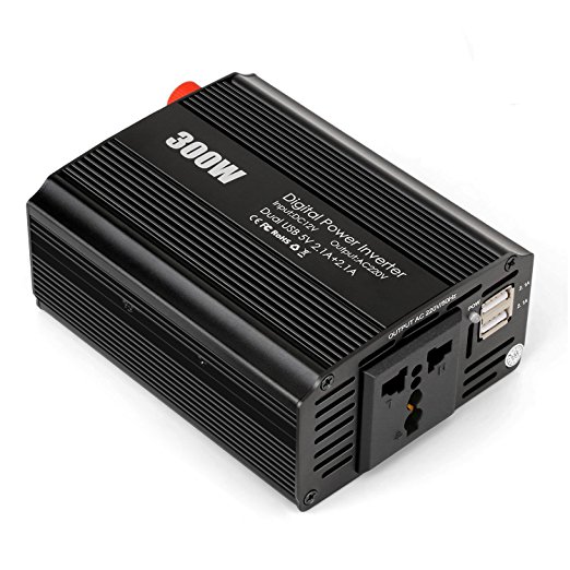 Amzdeal 300W Car Power Inverter with 4.2A Dual USB Port,DC 12V to AC 220V inverter with universal AC socket