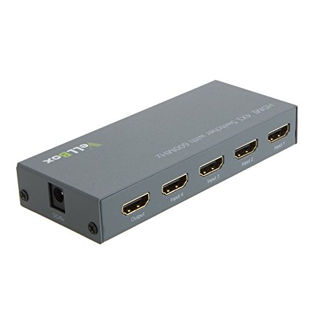 VeLLBox (HDMI 2.0) HDMI 4X1 Switcher with 600MHz, 4 In 1 Out Switcher, With Remote Control, Support Resolution up to Ultra HD 4Kx2K and Full 3D, 5V/2A Universal Power Adapter, Grey