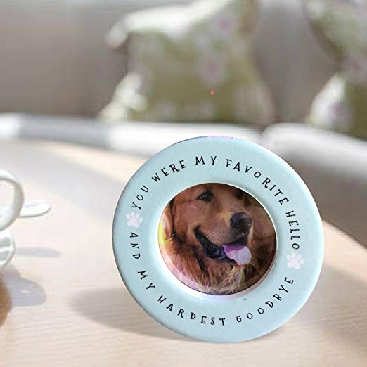 BANBERRY DESIGNS Pet Memorial Desktop Frame - Ceramic Circle Picture Frame with Red Velvet Ribbon to Hang Christmas Ornament - You were My Favorite Hello