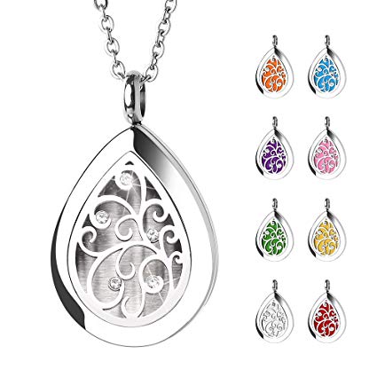 GoorDik Aromatherapy Essential Oil Diffuser Necklace Aroma Waterdrop Necklace Teardrop Pendant Locket with 8 Refill Pads