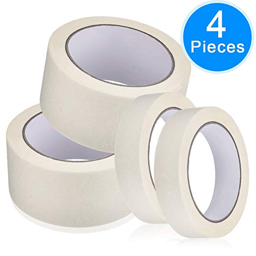 AUSTOR 4 Rolls Masking Tape (25mmx20m,50mmx20m) for Painting, Decorating and Crafts（2 Rolls/ Each Size), White