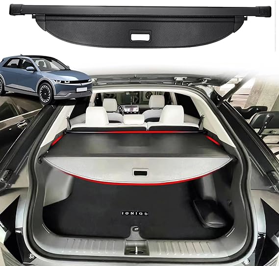 Volcaner Cargo Cover for Hyundai Ioniq 5 Accessories, Carbon Fiber Texture Retractable Trunk Cover Security Shielding Shade for 2022 2023 Ioniq 5 Accessories(V1, Carbon Fiber Texture)