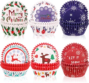 600 Pieces Christmas Cupcake Liners Muffin Cups Colorful Paper Disposable Cupcake Holders for Christmas Themed Party Decorations and Holiday Decorations (Charming Series)