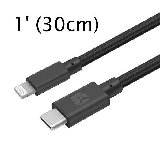USB Type-C-to-Lightning Cable for Charging & Data Sync, 1' black