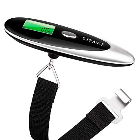 E-PRANCE Luggage Scale Portable Digital Electronic Suitcase Handheld Scale Hanging Scale with Tare Function for Travel/Outdoor/Home Use,110 lb/50KG (Black-Newest)