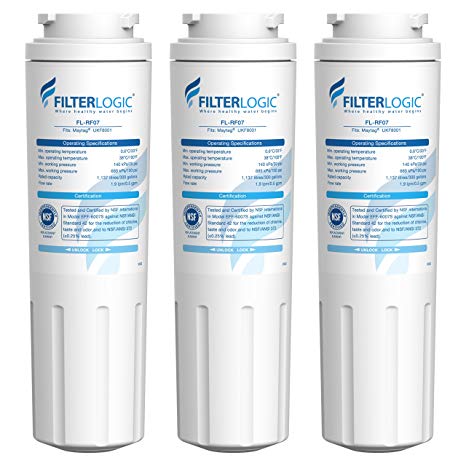 FilterLogic UKF8001 Refrigerator Water Filter Replacement for PUR, Jenn-Air, Maytag UKF8001, UKF8001AXX, UKF8001P, EDR4RXD1, EveryDrop Filter 4, Whirlpool 4396395, Puriclean II, 469006 (Pack of 3)