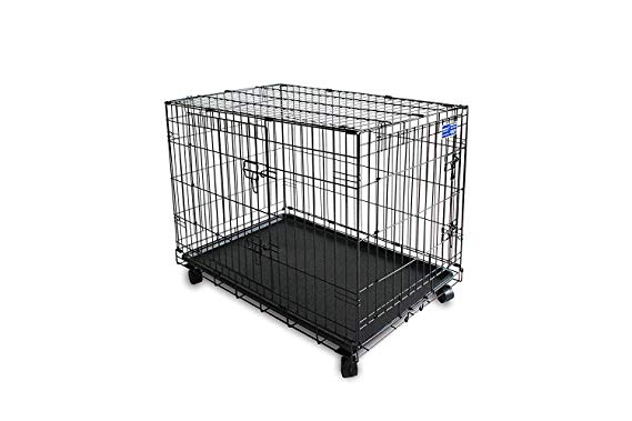 Simply Plus Dog Crate [Newly Designed Model], Double-Doors Folding Metal w/Tray