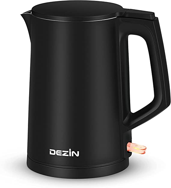 Dezin Electric Kettle, 1.7L Double Wall Cool Touch Electric Tea Kettle, Food Grade Stainless Steel Hot Water Kettle Electric, Water Boiler with Auto Shut-Off and Boil Dry Protection, Black