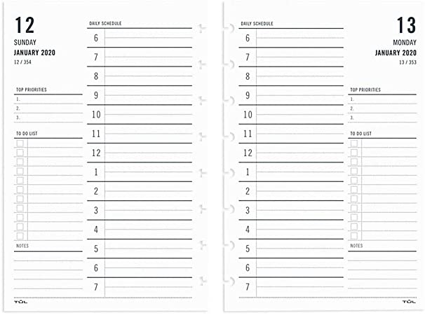 TUL Discbound Daily Refill Pages, Junior Size, January to December 2020