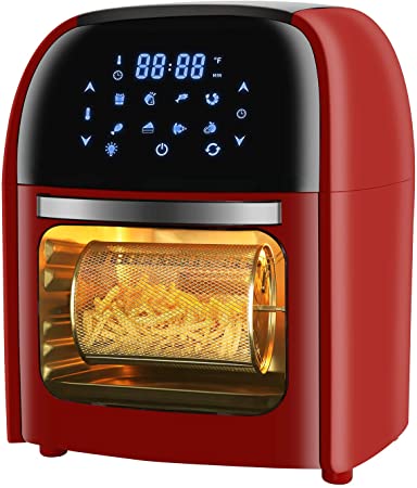 R.W.FLAME Air Fryer 10.5QT with Rotisserie, Dehydrator,8-in-1 Presets，LED Digital Display, Time& Temperature Control, ETL GS CE CB Certificated,Red,1700W