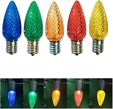 25 Pack C9 Faceted Replacement LED Bulbs for C9 Outdoor Christmas Lights - Multicolor, E17/C9 Base, 0.5Watt,Dimmable,Durable,Shatterproof