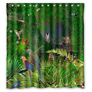 Custom Tropical Jungle Theme Shower Curtain 66" x 72" - Bathroom Decor(Fabric)