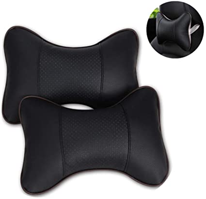 Lurowo 2 Pack PU Leather Car Neck Pillow Pad Breathable Auto Seat Head Neck Rest Cushion Headrest Support Car Interior Accessories,Black